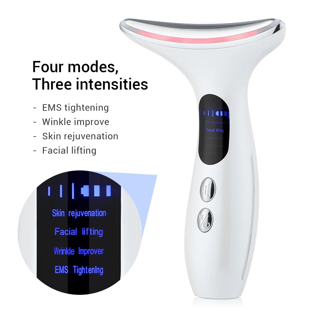 3 Modes Neck Beauty Device EMS Face Lifting Machine Double Chin Remover LED anti Wrinkle Skin Tightening Facial Massager