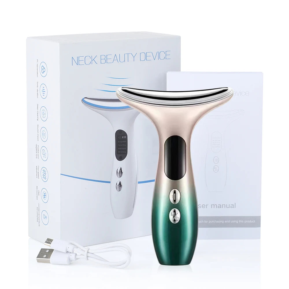 3 Modes Neck Beauty Device EMS Face Lifting Machine Double Chin Remover LED anti Wrinkle Skin Tightening Facial Massager